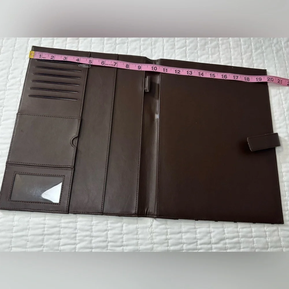 Modern Cross Pattern Leather Padfolio with Brown And Blue Trim